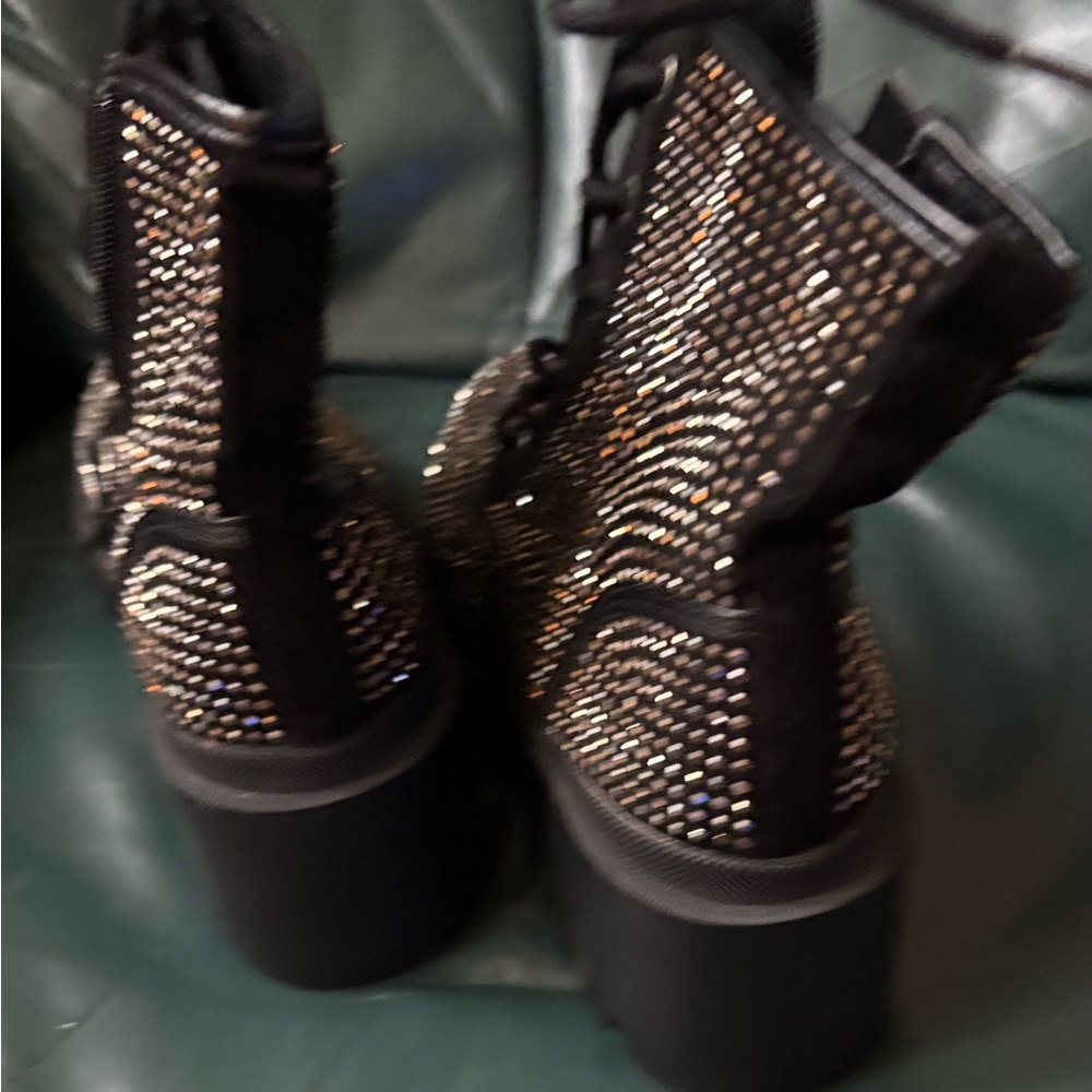 NEW! Sz 9 Madden Girl Black Studded Lace Up look - easy on ZIP ON side Boots - Picture 6 of 12